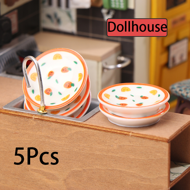 Model Kitchen Set - 5Pcs 1/12 Dollhouse Mini Plates Dishes