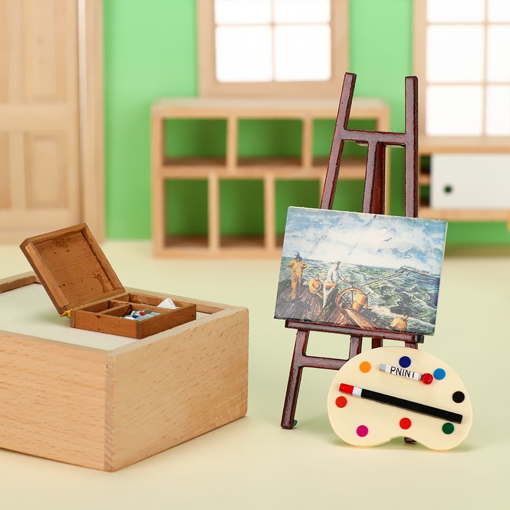 Model Kit Paint Set - 1:12 Dollhouse Furniture Miniature Easel Wood