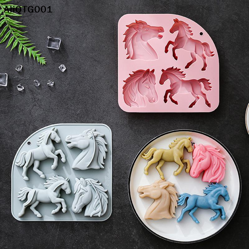 Model Kitchen Set - 4-Cavity 3D Horse Silicone Mold for